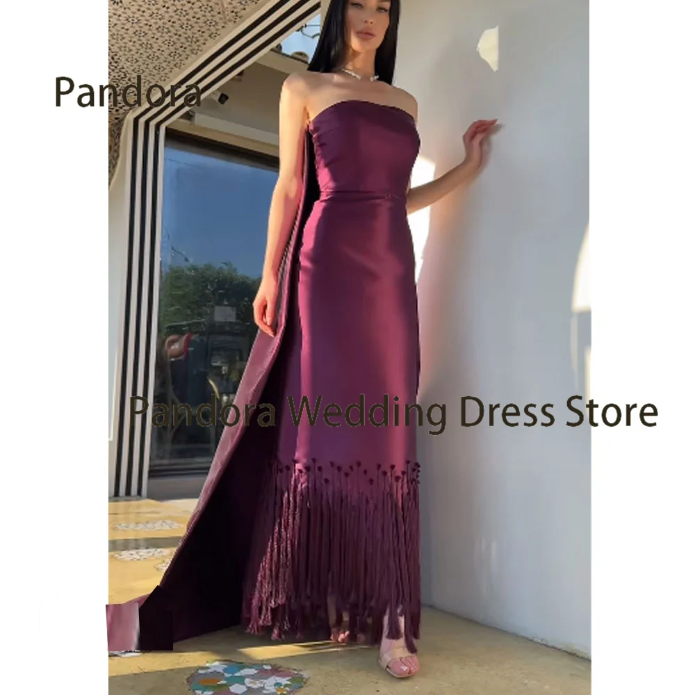 

Pandora Sexy strapless floor-length ball party gown Mermaid Fringe Arab Woman Birthday Wedding Tea Party Formal Evening dress