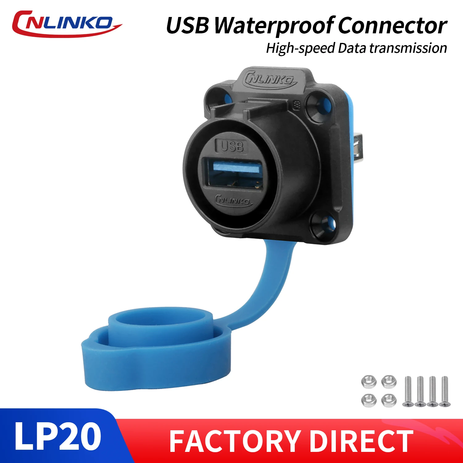 CNLINKO M20 IP68 USB 2.0/3.0 Waterproof Female Socket – Panel Mount, 5Gbps Fast Charge/Sync for Industry & Outdoor Devices