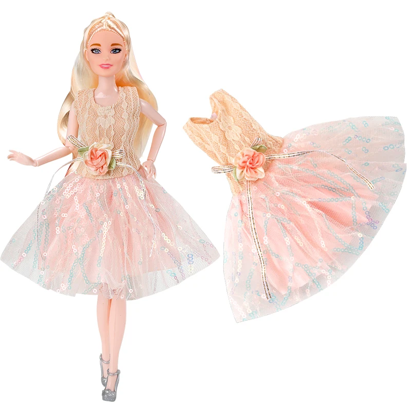 30cm Doll Clothes Accessories Sweet Princess Sequin Cake Dress Fashion Evening Gowns For 1/6 FR Babi Supermodel Doll Dress Up