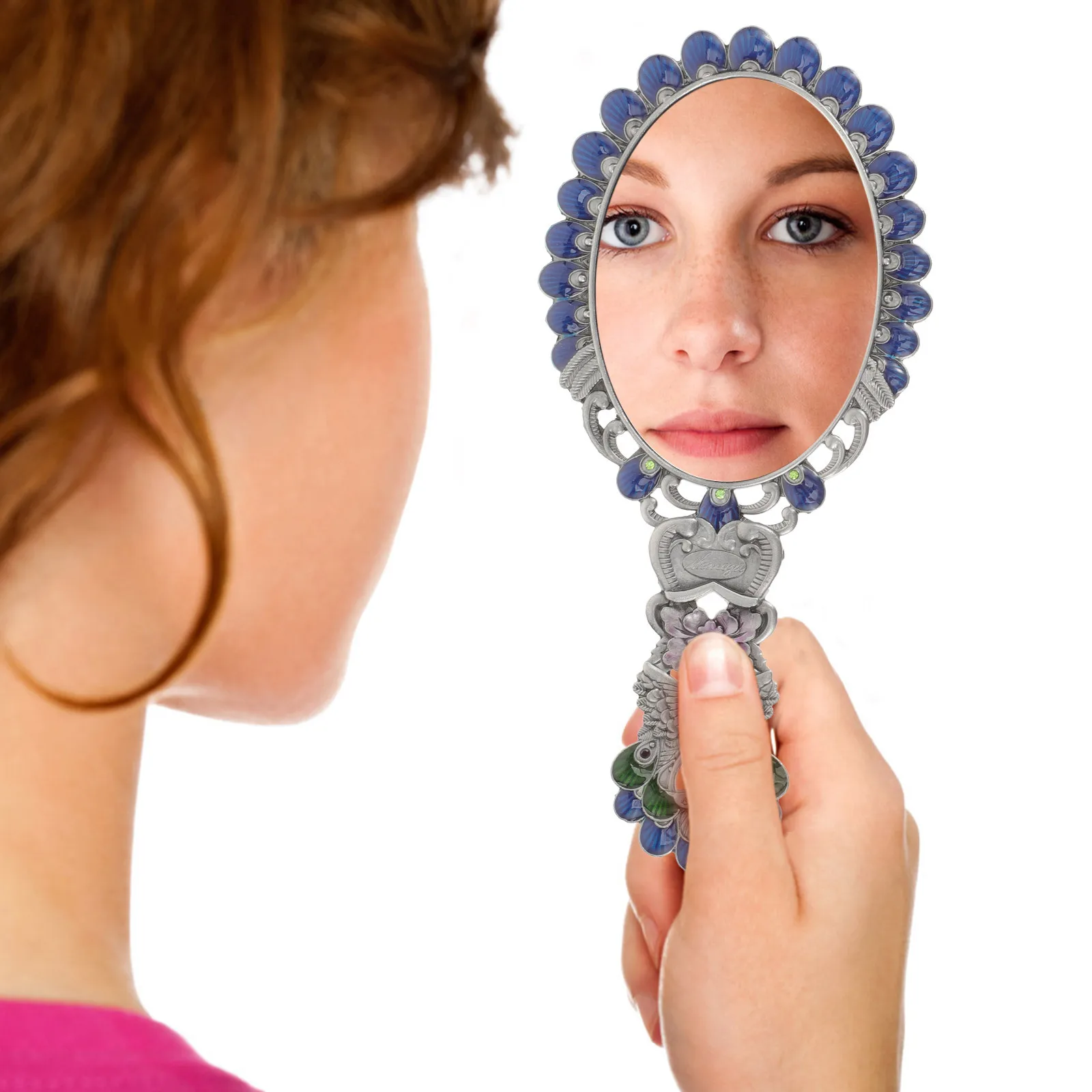 

1Set Folding Vintage Peacock Bronze Hand Mirror Stable Desktop Makeup Mirror Comb Set Dressing Table Women Handle Comb