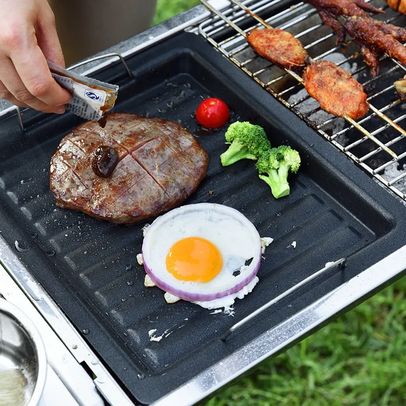 NEW High Quality Stainless Steel Grill Griddle Pan Outdoor Camping BBQ Tools Style Barbecue Non Stick Frying Steak Frying Pot