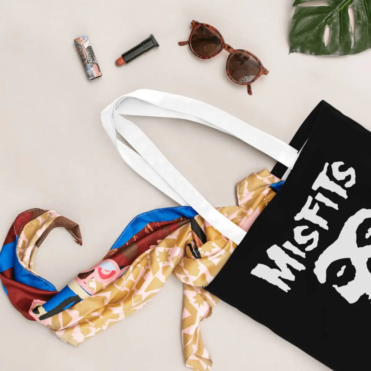 Tas Belanja Bat Skull Misfits Skull Mesh Kanvas Lipat Tas Tote Wanita Tas Bahu Travel