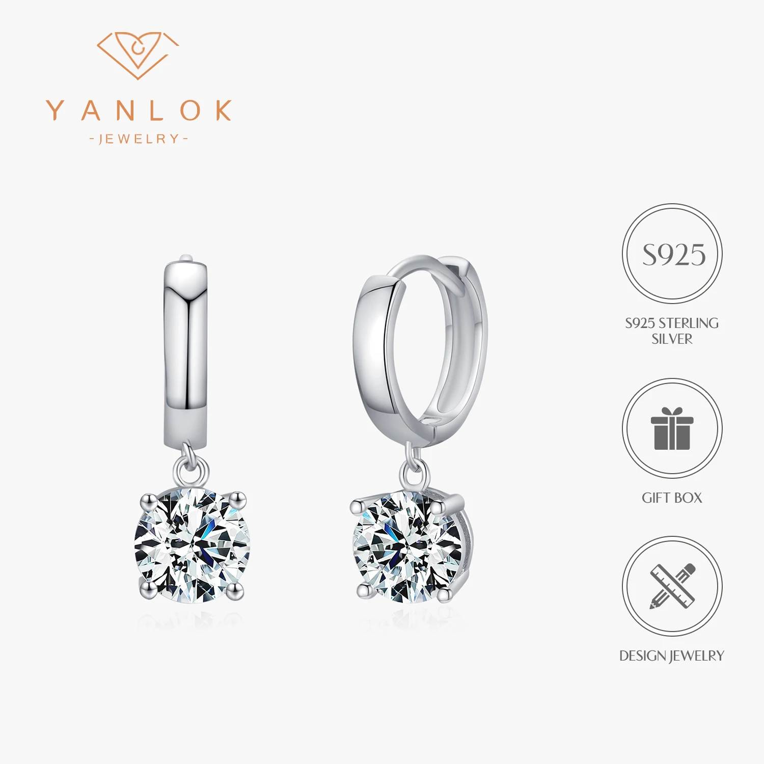 

YANLOK 925 Sterling Silver D Color Sparkle Moissanite Simple Hoop Earrings For Women Wedding Fine Jewelry Accessory