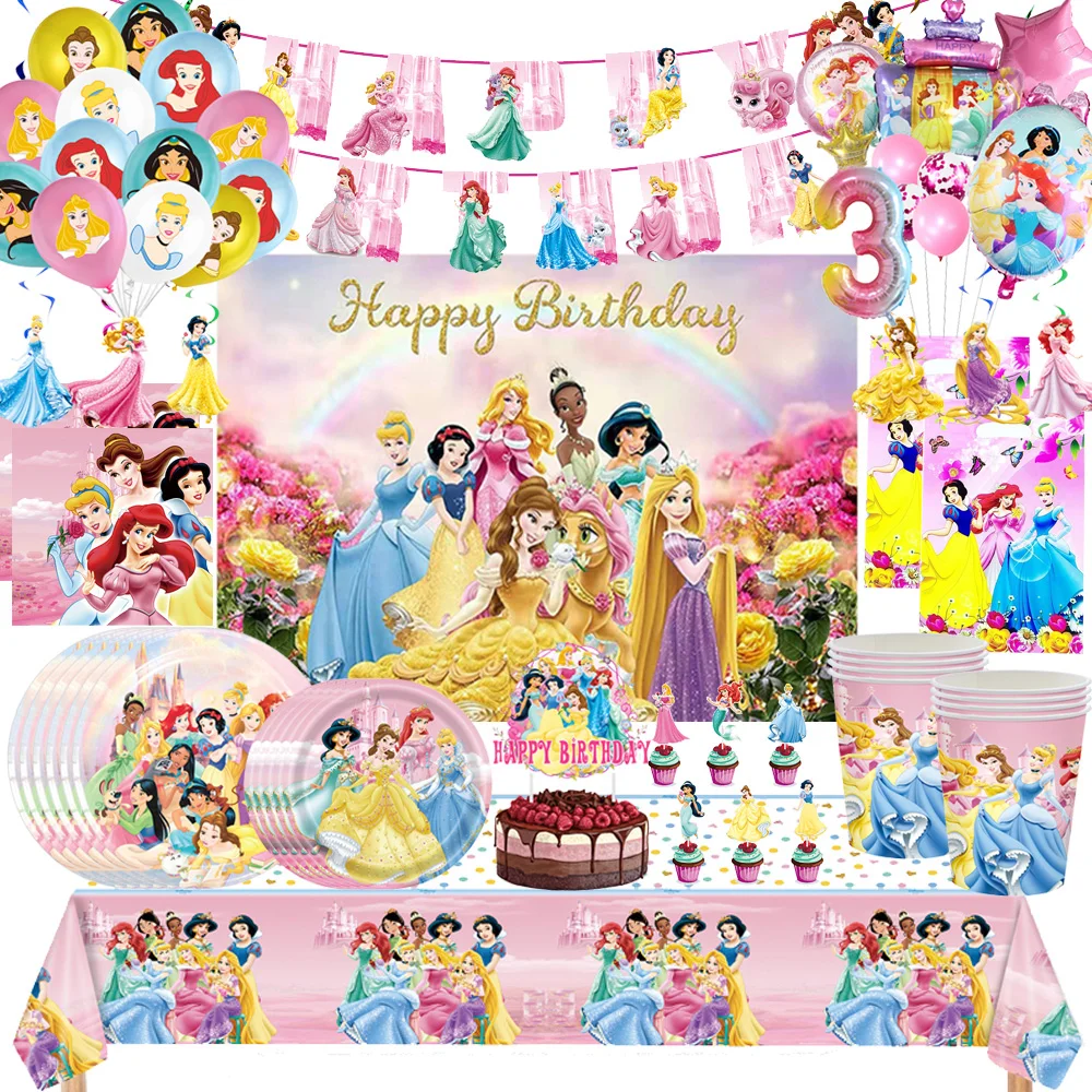 Disney Princess Tablecloth Decorations Snow White Cinderella Party Supplies Girls Princess Table Cover Tableware Set Baby Shower