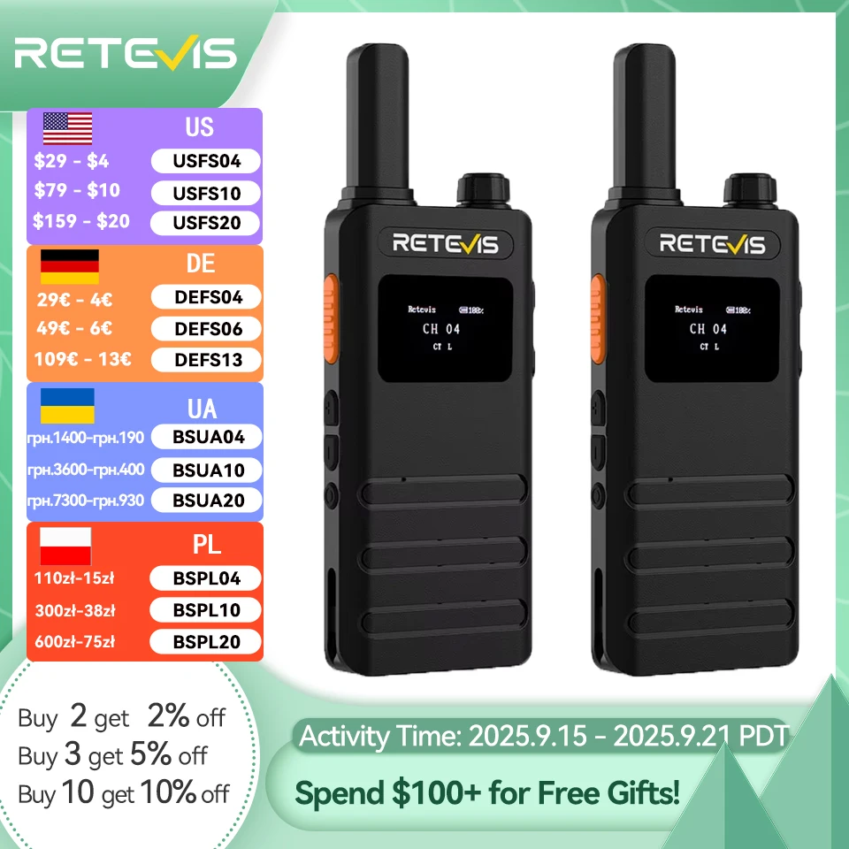 

Retevis B63S（3nd Gen RT622) Walkie Talkie 2 Pcs with LCD Screen Ultra-thin Walkie-talkie License-free Type C for Camping Hiking