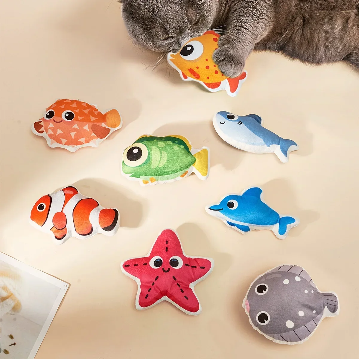 Cat Toys Interactive Small Shark Clownfish Simulation Cartoon Animal Containing Cat Mint Teeth Grinding Self Elevating Toy Cats