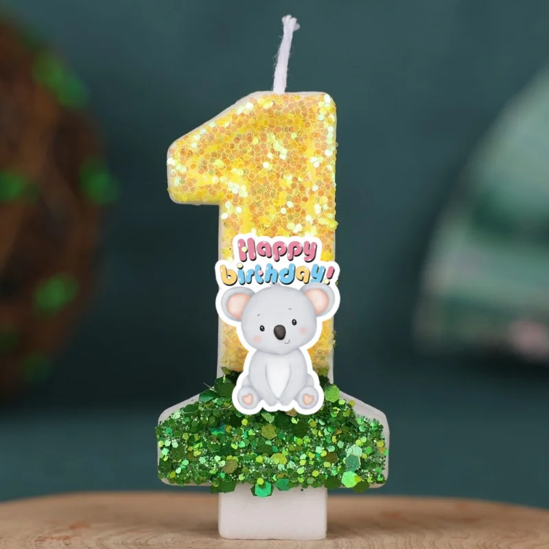 Forest Animal Koala Digital Candle Number 0-9 Kids Happy Birthday Cake Decoration Supplies Cartoon Party Accessories Supplies