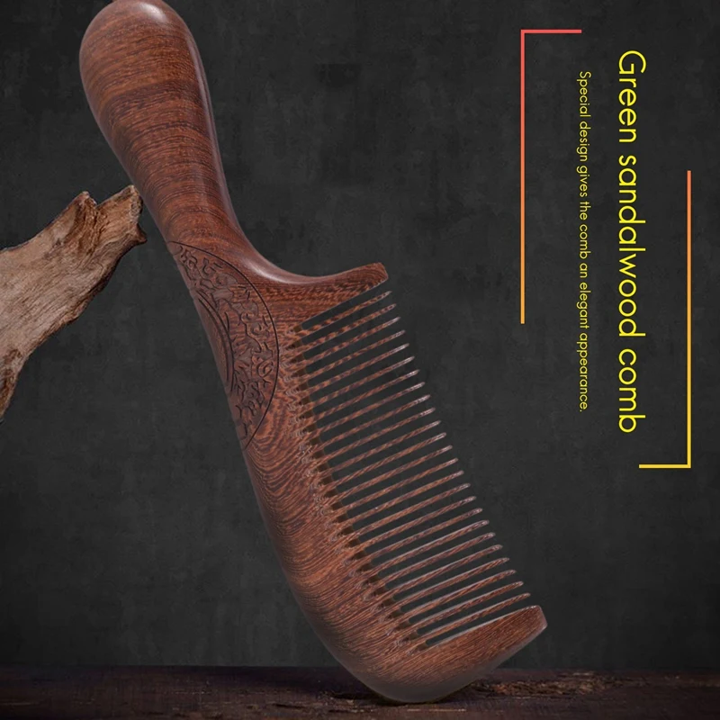 Unisex Sandalwood Comb Women Men Home Travel Wood Anti-Static Fine-Tooth Comb Wooden Handles Hair Comb