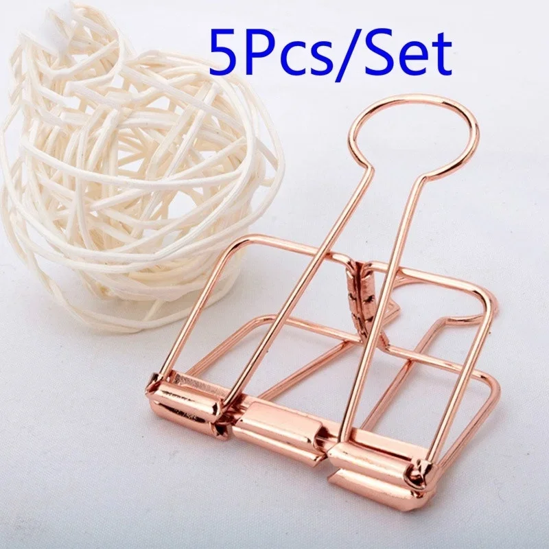 5 Pack Rose Gold Binders Paper Clips Office School Supplies Binding Supplies File Bags File Bag Clips Metal Clips