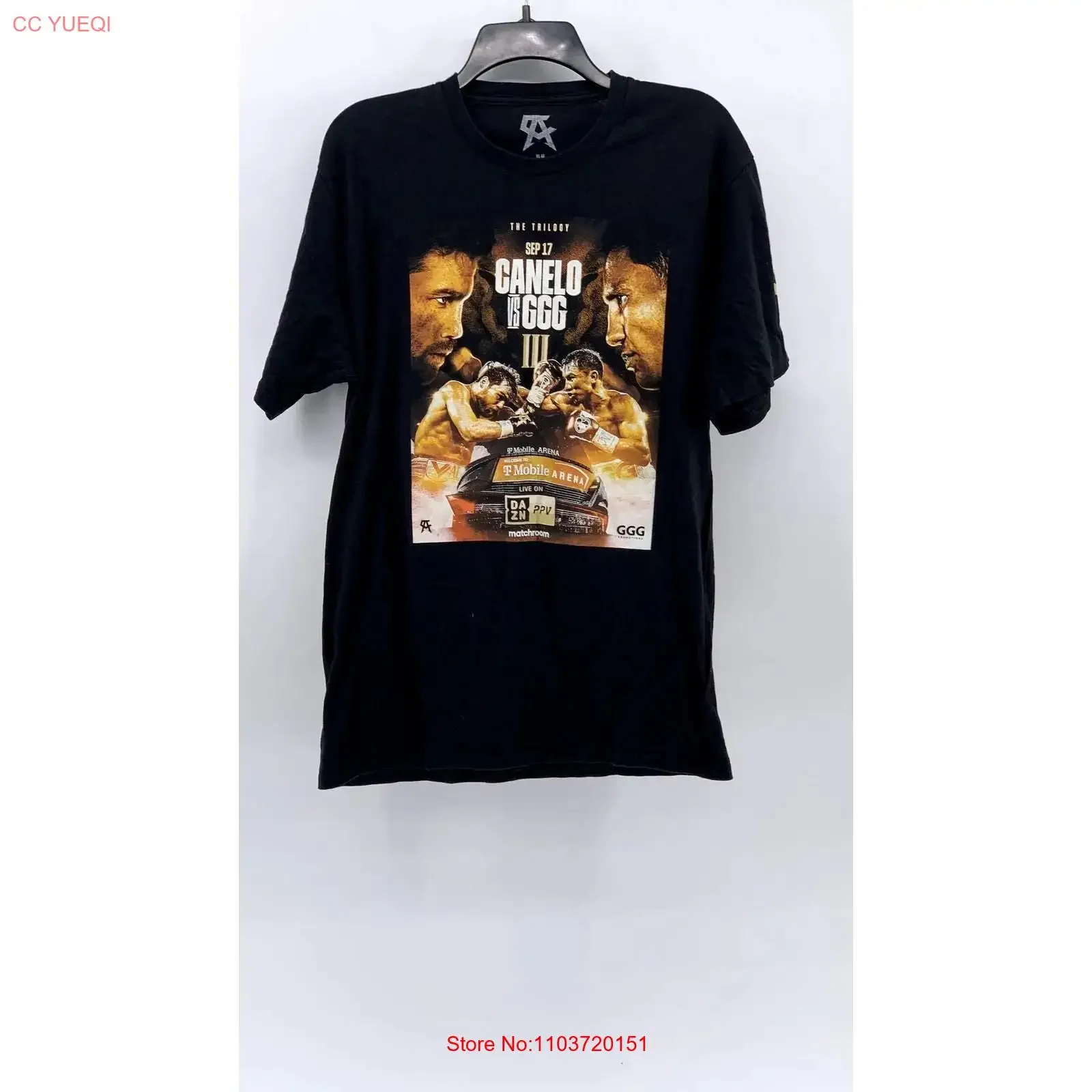 Camiseta Vintage Black Canelo VS GGG The Trilogy Tamanho M - Estilo Streetwear Lavado com Gráfico Sofisticado e Levemente Estiloso