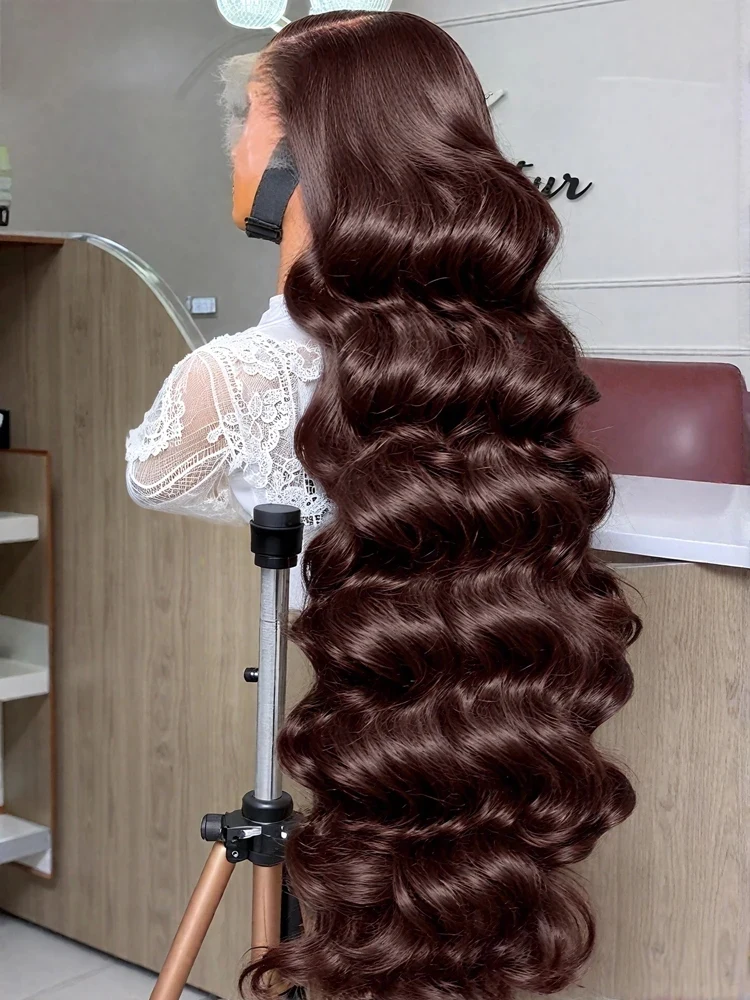 

250 Density Chocolate Brown Body Wave Human Hair Wig Brazilian 13x4 HD Lace Frontal Wigs #4 Color Human Lace Front Wig 30 38Inch