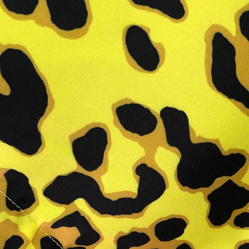 Men Yellow Leopard Color Contrast Print Shirt Short Sleeve Casual Shirt Streetwear Camisa Fashion Masculina Shirt Moda Hombre