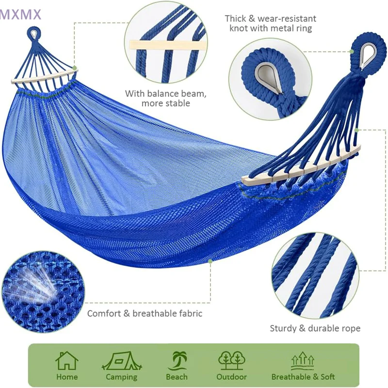 Outdoor Portable Camping Swing Ice Silk Hammock Sturdy Thickened Nylon Mesh Hammock Breathable Garden Hanging Swing