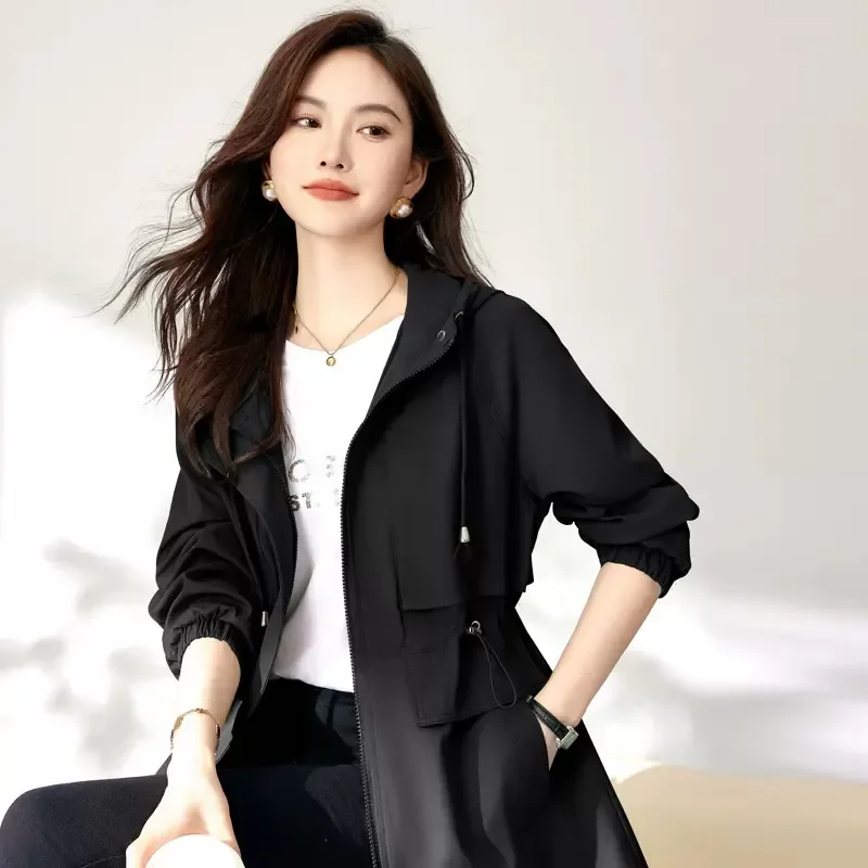 Manteau Slim à Capuche pour Femme, Pardessus à Manches sulf, Fermeture Éclair, Coupe-vent Décontracté, Nouvelle Collection Automne 2025, T842