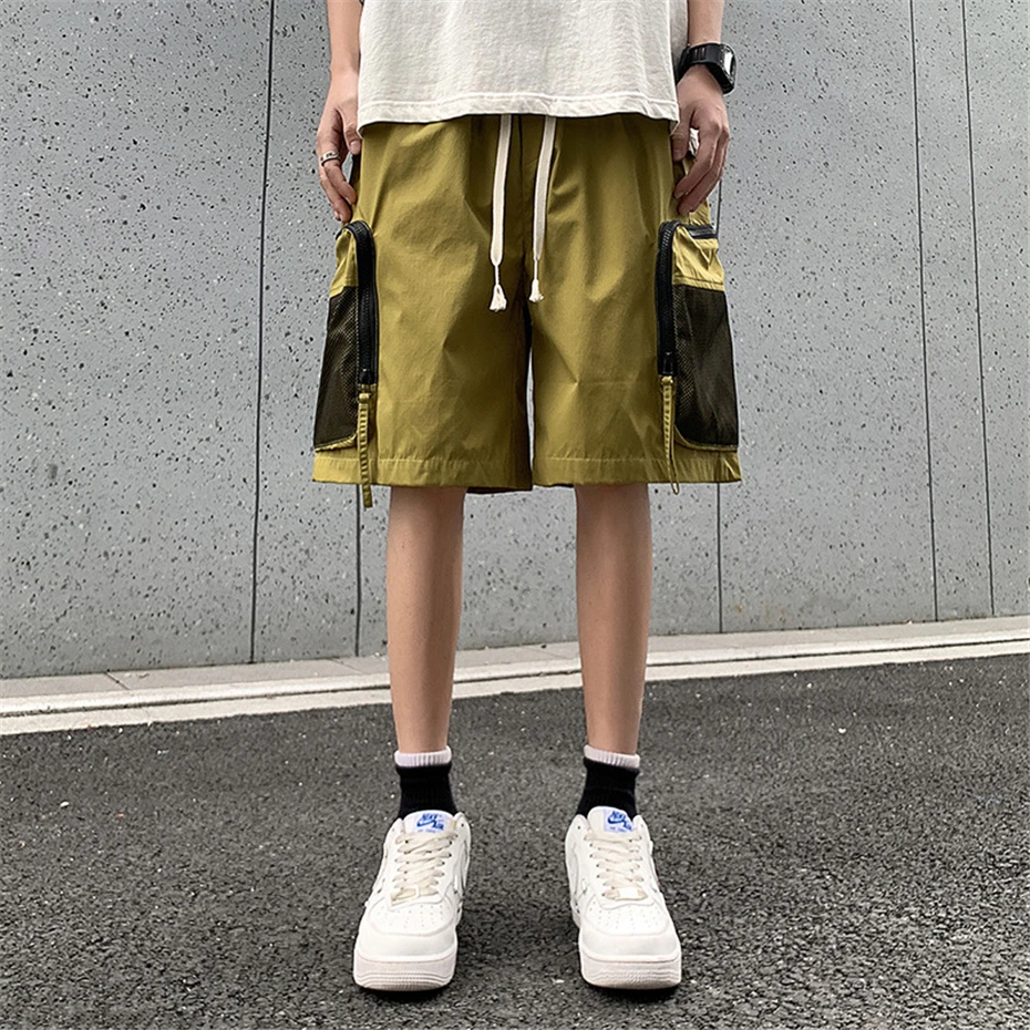 Summer Cargo Shorts Men Fashion Casual Short Pants Pocket Patchwork Design Elastic Waist Shorts Male