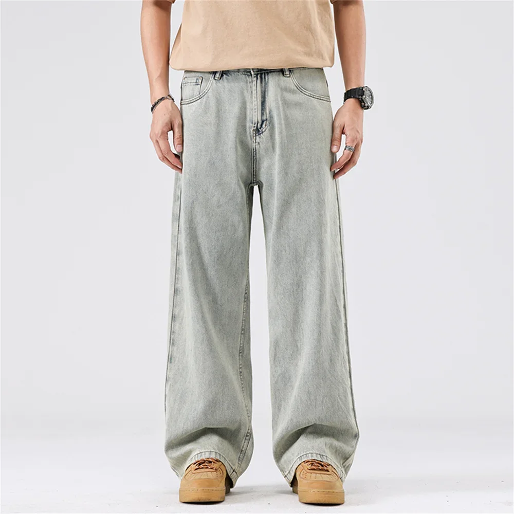 Uomo 2025 Nuovi jeans larghi di alta qualità Moda coreana Pantaloni jeans traspiranti ad asciugatura rapida Pantaloni a gamba larga retrò americani da uomo