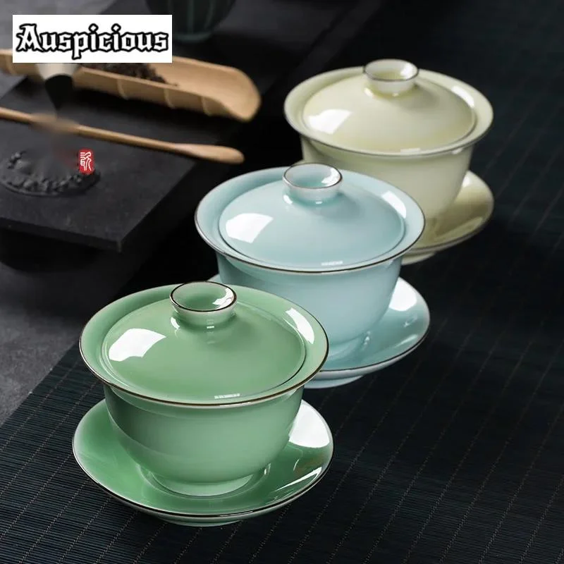 

Традиционная чайная Пивоваренная чашка Longquan Celadon Gaiwan ручной работы, 220 мл, чайная кружка, крышка для приготовления чая, чашка, посуда для напитков, декоративные подарки