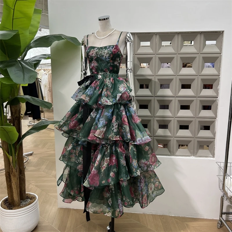 

Chic Spliced Cascading Ruffle Backless Dress For Women Unique Square Collar Sleeveless High Waist Temperament Dress Female