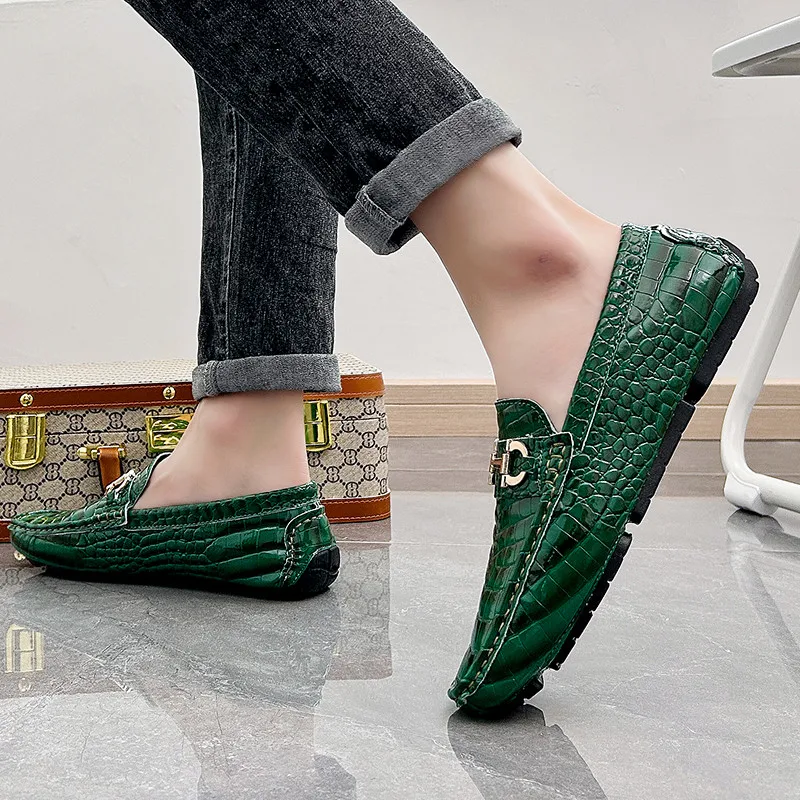 Mocasines de piel de serpiente de alta calidad para hombre, zapatos informales de lujo, cómodos, ligeros, de Macasin, color verde, talla grande 48