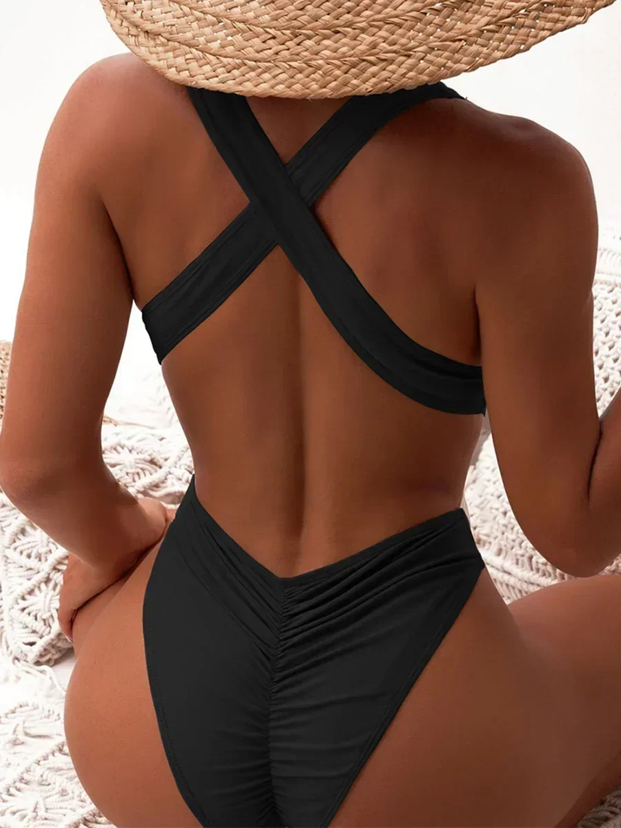 Scrunch Butt Swimsuits Deep V Neck Cross Backless One Piece Swimsuit Women Swimwear Female Monokini High Cut Bathing Suit Swim image 3