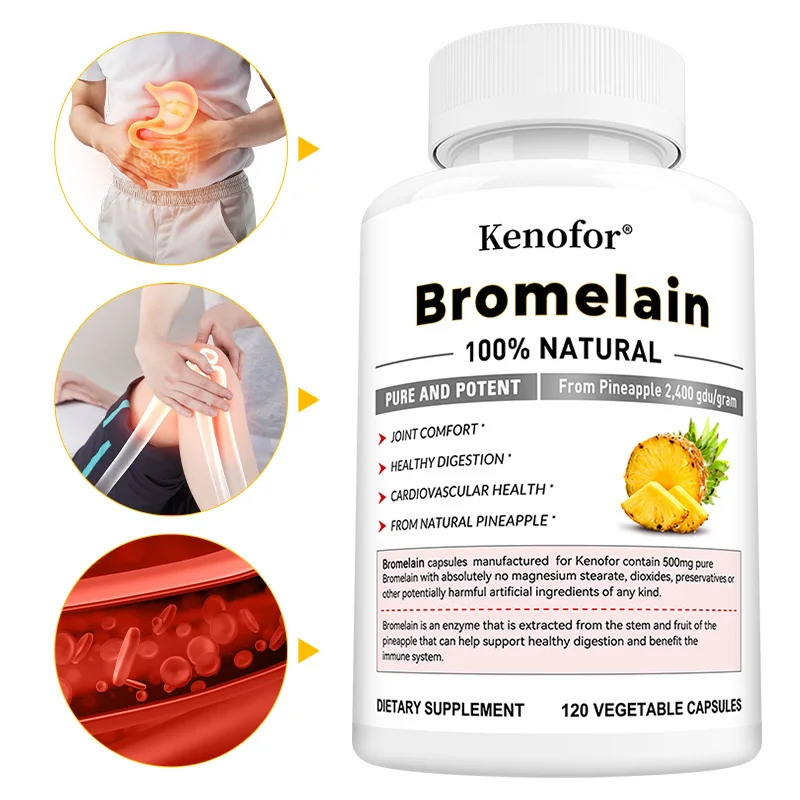 

Бромелайн 500 мг 2400 GDU/г в капсулах. Натуральный протеолитический фермент, поддерживает иммунитет, улучшает пищеварение, обеспечивает комфорт суставов и укрепление костей, веганский продукт.