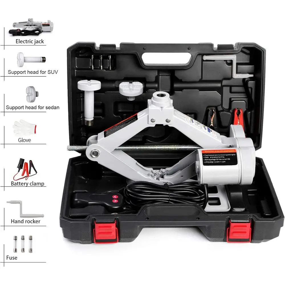 

Electric Car Jack 3T Scissor loor Jack Set 12V Automatic Vehicle Lit Kit or Road Ency Tire Change Car Repair Tool or Sedans and