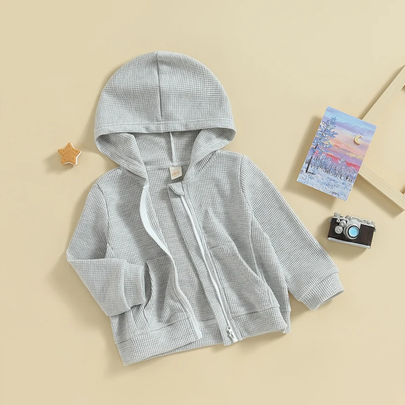 2023-07-11 Lioraitiin 12M-5Years Kids Hoodie Long Sleeve Hooded Zip-up Hoodie Solid Sweatshirt Jacket for Boys Girls