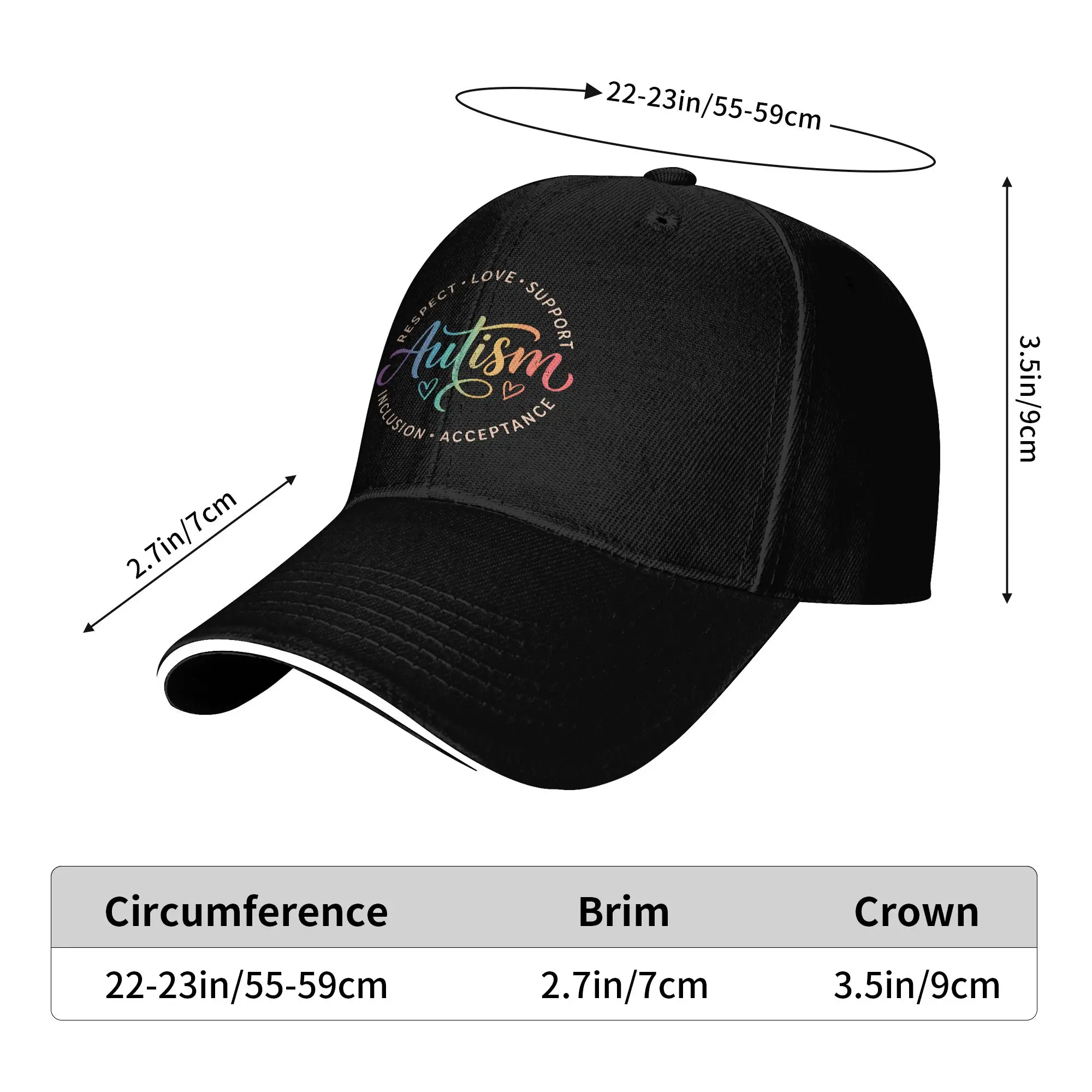 Autism Awareness Respect Love Support Casual Baseball Cap Fishing Hip Hop Hats Summer Breathable Unisex Men Vintage Snapback Cap