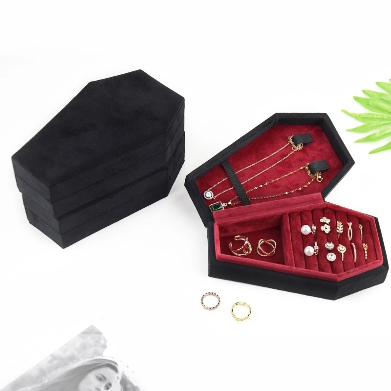 Gothic Coffin Shaped Jewelry Box Stylish Velvets Rings Choker Box Case Halloween Jewelry Organizer Decorations for Dropship