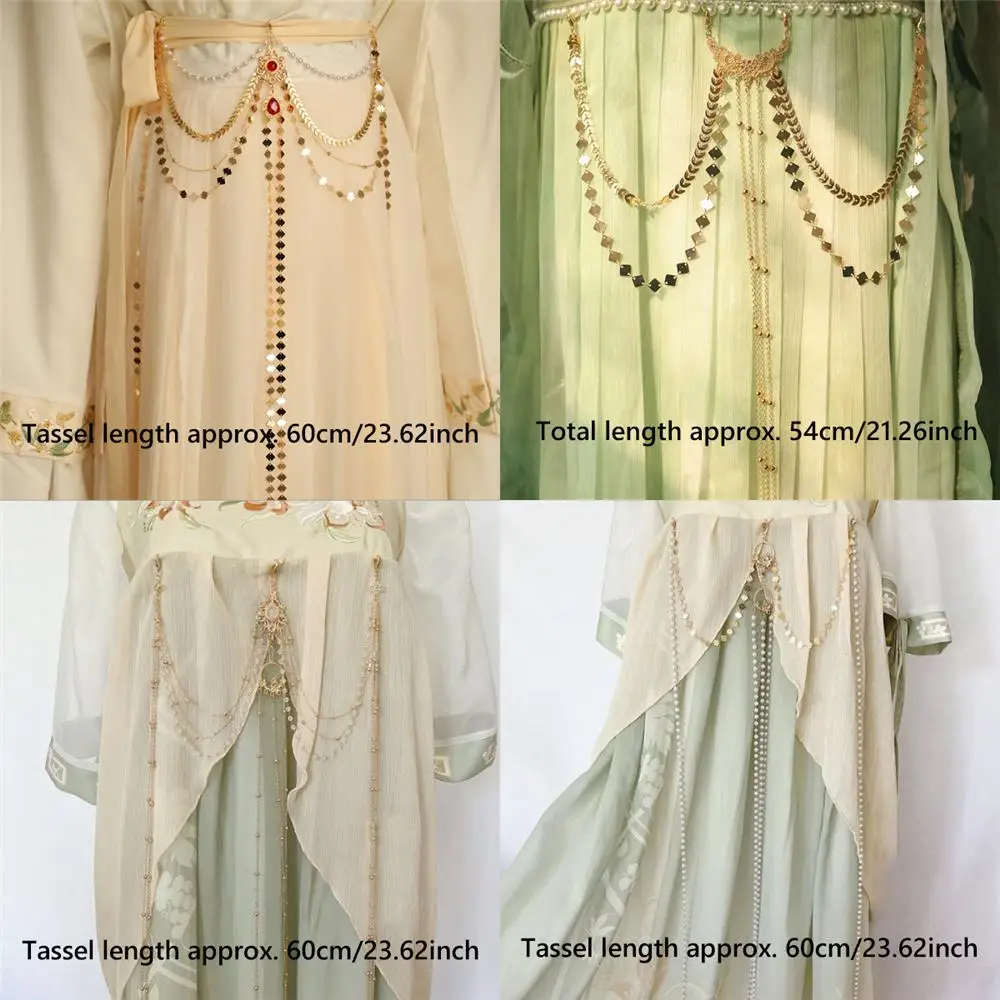 긴 태슬 한복 허리 체인 탈부착 가능한 전통 중국 스타일 벨트 펜던트 한복 의상 액세서리