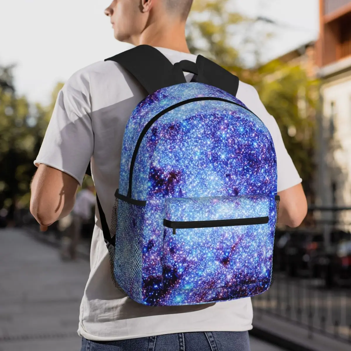 Galaxy Sparkle Stars Periwinkle Blue Backpack Daypack Large Capacity Boys Girls BookBag School Bag Shoulder Bags for Men Women
