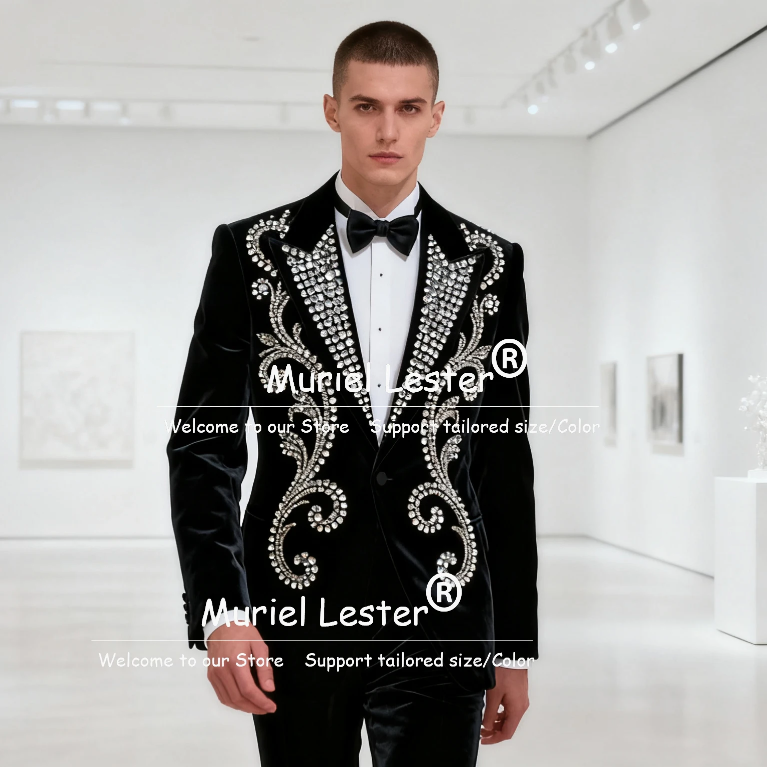 

Дизайнерские костюмы с камнями из бисера, мужские комплекты из 2 предметов, индивидуальные бархатные свадебные смокинги для жениха, мужской шикарный пиджак с остроконечными лацканами для выпускного вечера 2026