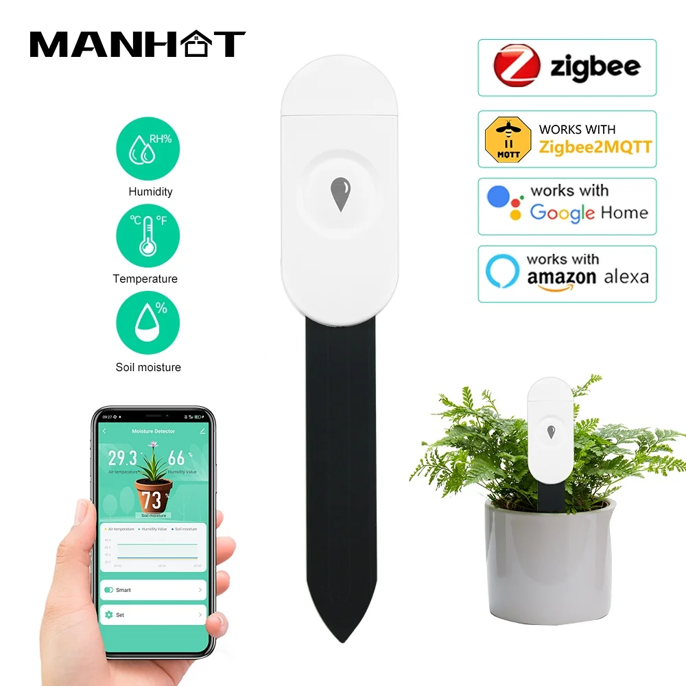 Inteligente zigbee testador de solo umidade temperatura sensor app monitor em tempo real automação jardim detector irrigação