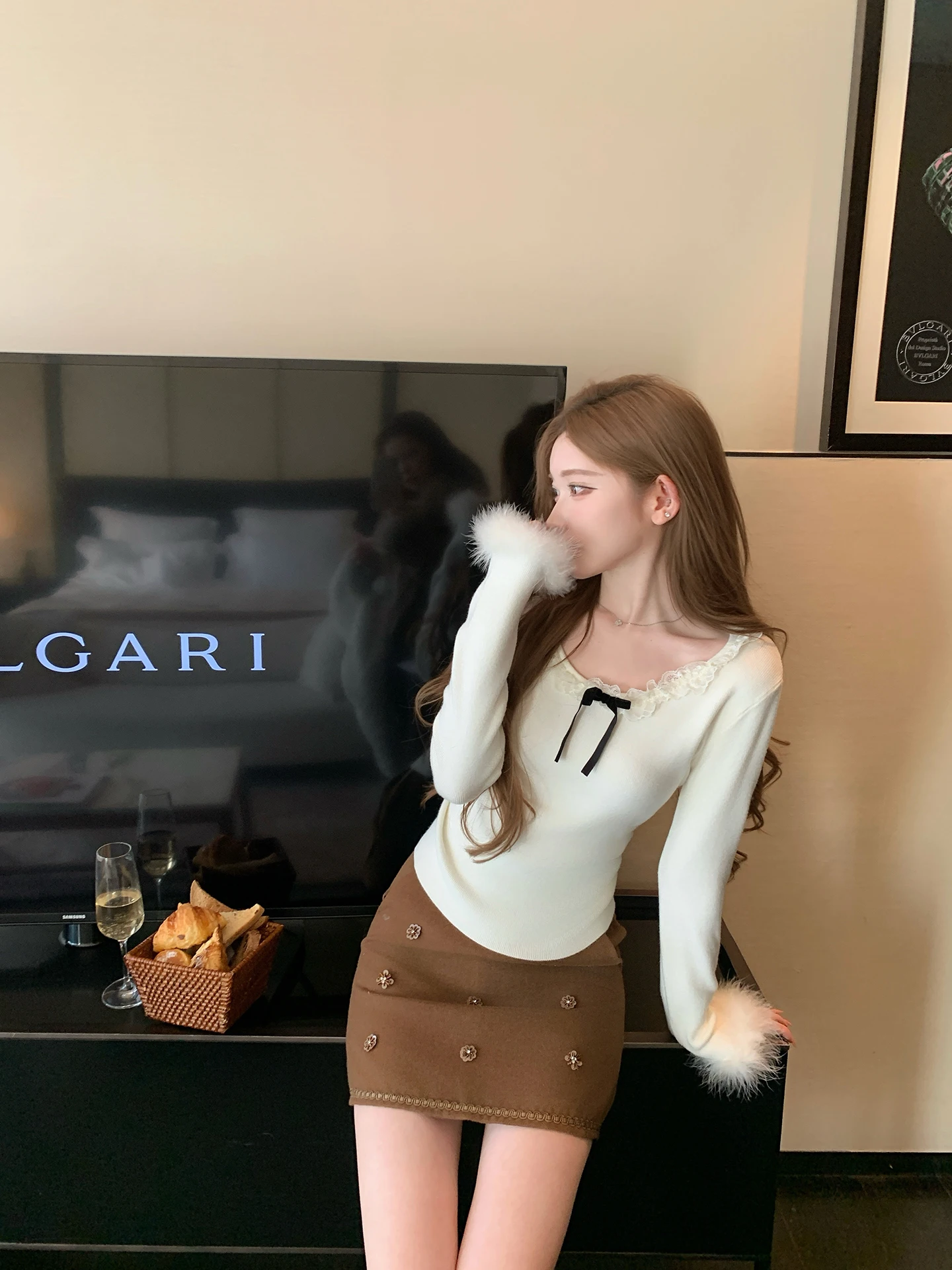 

Chen Dayu High Waist A-Line Skirt for Women Woolen Autumn Winter Coffee Color Pear ape Body Concealing ort Skirt