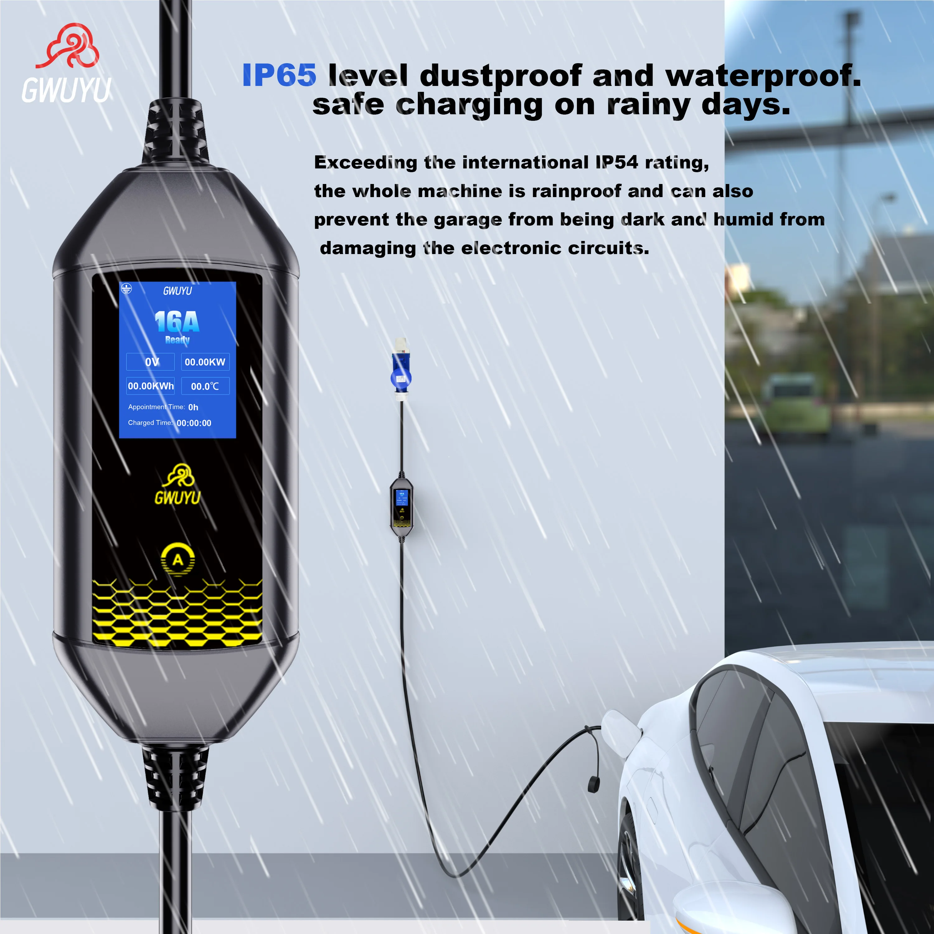 GWUYU 16A 3,5KW Typ2 Europäischer Standard-Stecker Tragbares Elektrofahrzeug-Ladegerät EVSE-Ladestation mit WLAN Bluetooth APP-Steuerung – Detail 6