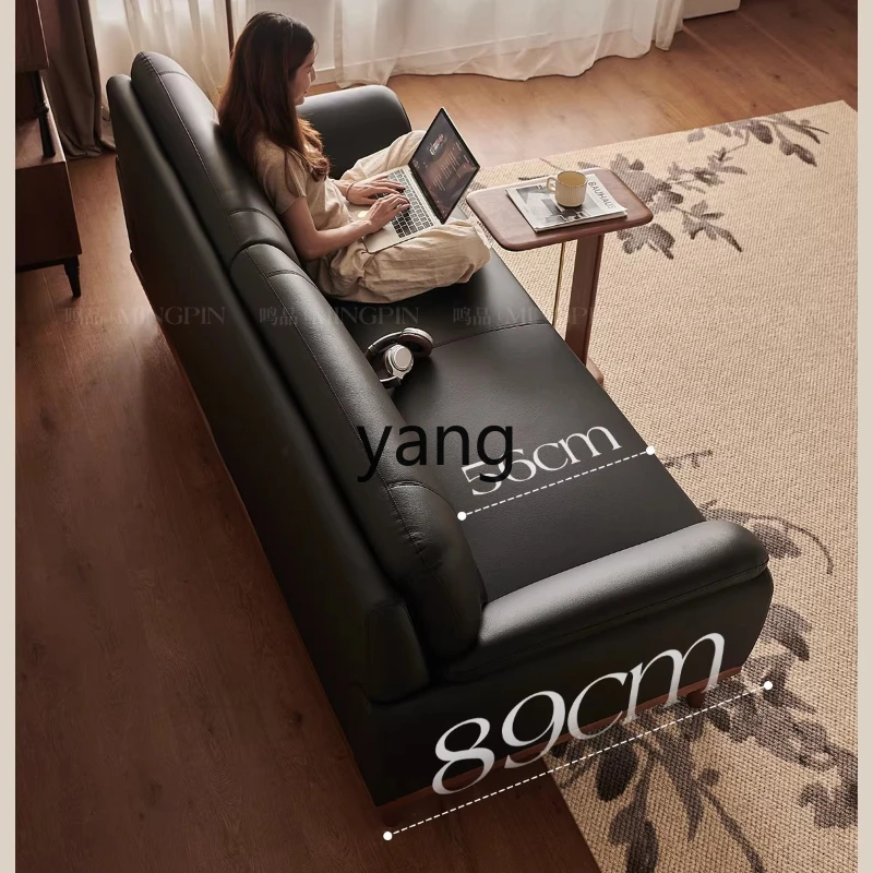 LTT three-person small apartment ash wood antique double leather sofa living room retro