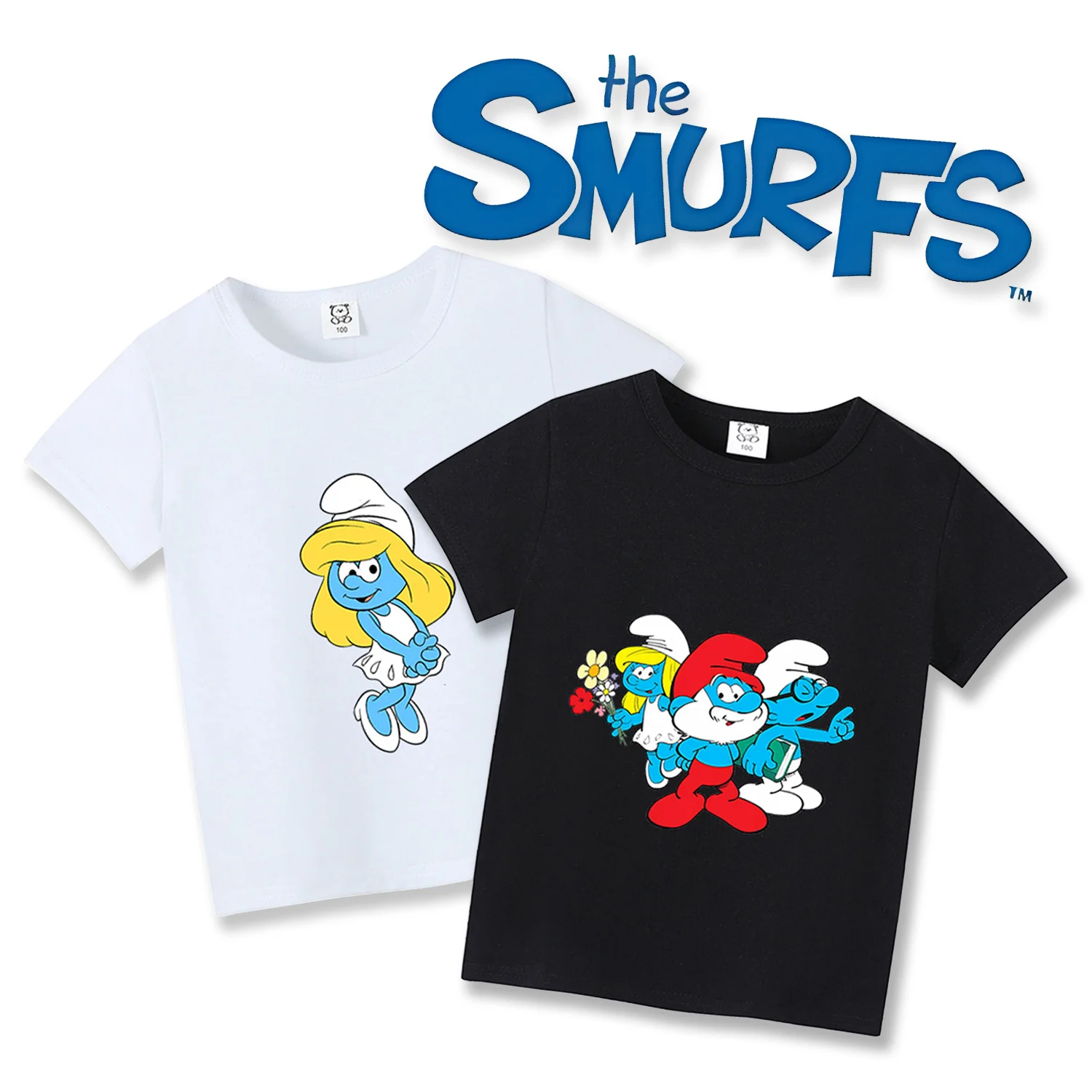 Smurfs t-shirt per bambini Cartoon Figure stampato manica corta vestiti bambini Base Tshirt bianco nero o-collo Tee Casual top regalo