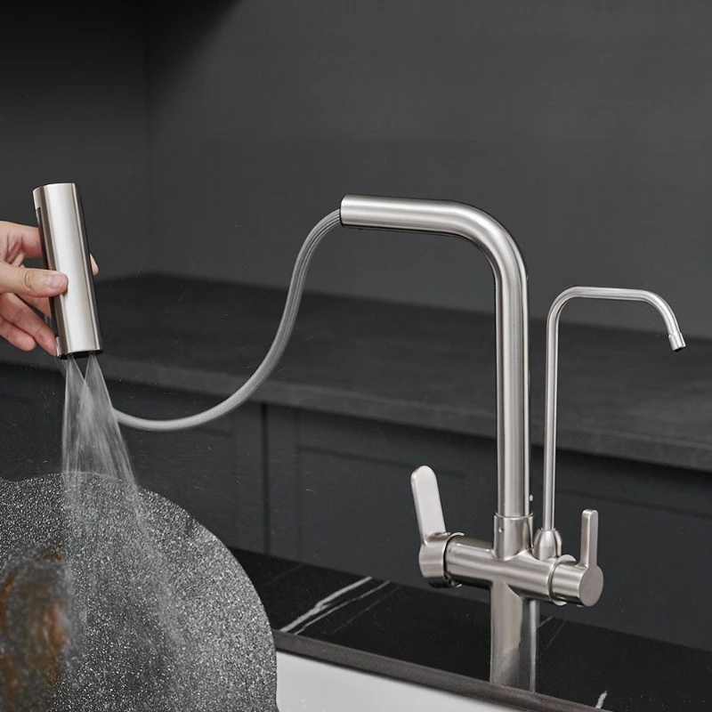 Four Modes, Three in One Faucet, Kitchen Pull-out, Hot and Cold, Clean, Rotating, Vegetable Washing Sink, Clean Faucet