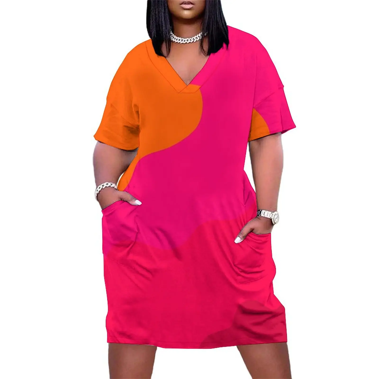 

Hot Pink to Orange Loose Pocket Dress Party dresses for women elegant chic women dresses promotion