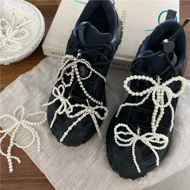 Fashion Pearl Bowknot Shoe Buckle Ornament Shoe Charms Pendant For Sneakers Diy Keychain Phone Chain Jewelry Making Supply