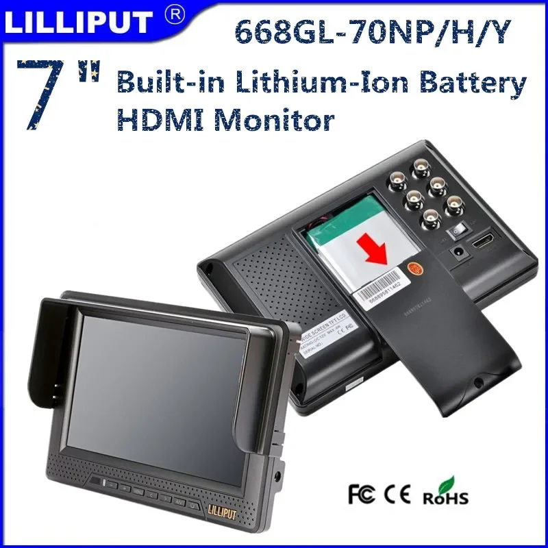 Lilliput 7-Inch On-Camera Top LED With Built-In Battery 450nits Field Video For YPbPr Video & Audio Input