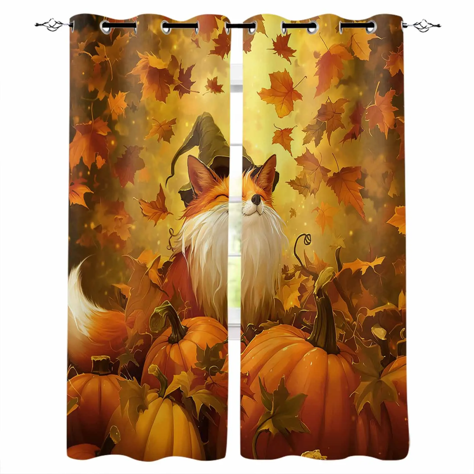 

Fall Pumpkin Fox Curtains for Living Room Window Decoration Curtains in Home Kitchen Luxury Bedroom Drapes