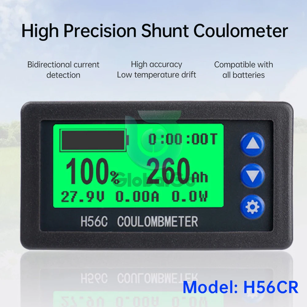 H56CR LCD Digital Hall Coulomb Meter Ammeter Voltmeter DC 10-100V Voltage Current Power Meter Battery Indicator With Diverter