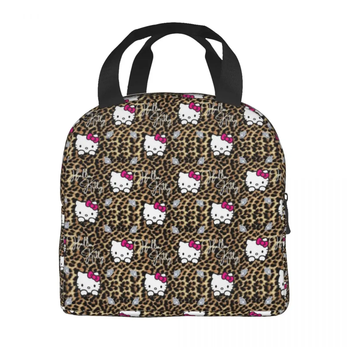 Hello Kitty Cheetah Kawaii Kitten Lunch Bag, Lancheira Isolada, Saco Refrigerador Gráfico da Escola, Vintage Oxford Tote Térmica Bolsas