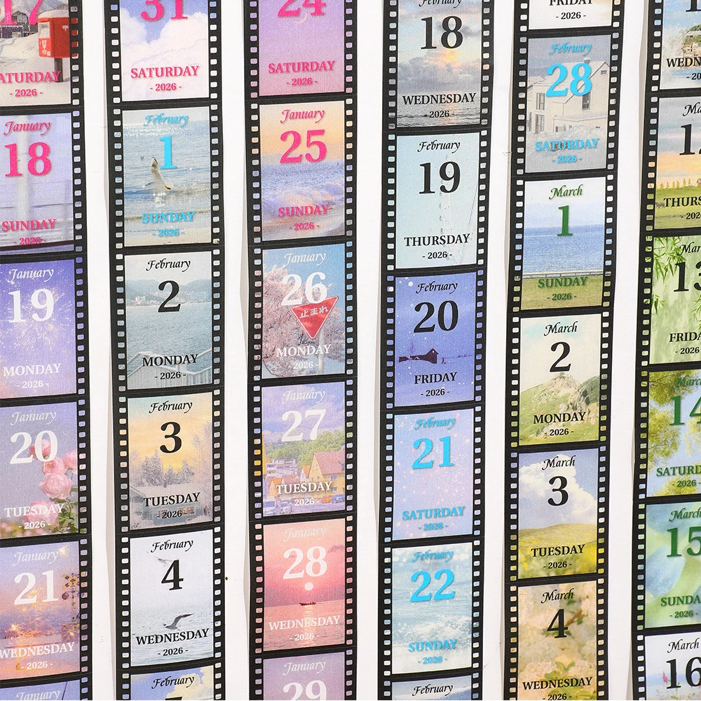 1 Roll 2026 Washi Tape Calendar Vintage Film 365-Day Pull-Out Box DIY Daily Planner Tape For Scrapbooking Journaling Office Home