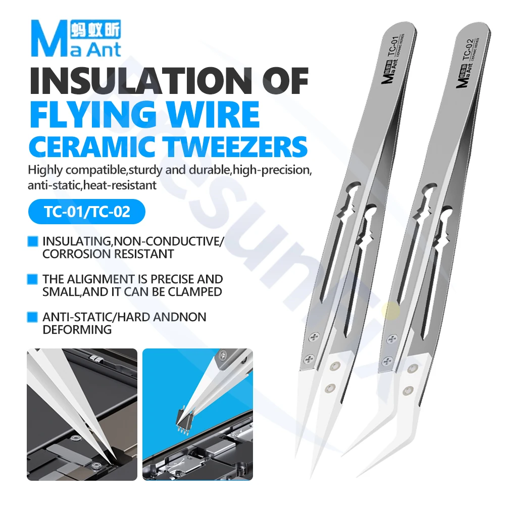 MaAnt TC-01/02 Insulated Flying Wire Ceramic Tweezers for Mobile Phone Repair Electronic Components Flying Wire Gripping Tool