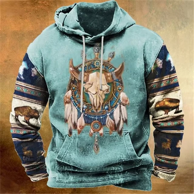 Vintage Pullover Hoodies For Men Autumn Retro Man 3D Print Hoodie Fashion Oversized Sweatshirt Long Sleeve Casua Man Clothing