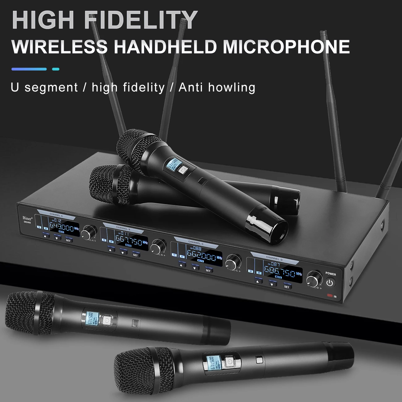 Biner DR2800 Professional One Drag Four Wireless Microphone U Section Handheld Video Conference for Stage Microphone Teacher