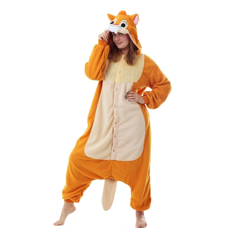 Squirrel Jumpsuit for Women, Cartoon Pajamas Chipmunk Halloween Cosplay Costume, Christmas One-Piece Sleepwear, Party Playsuit