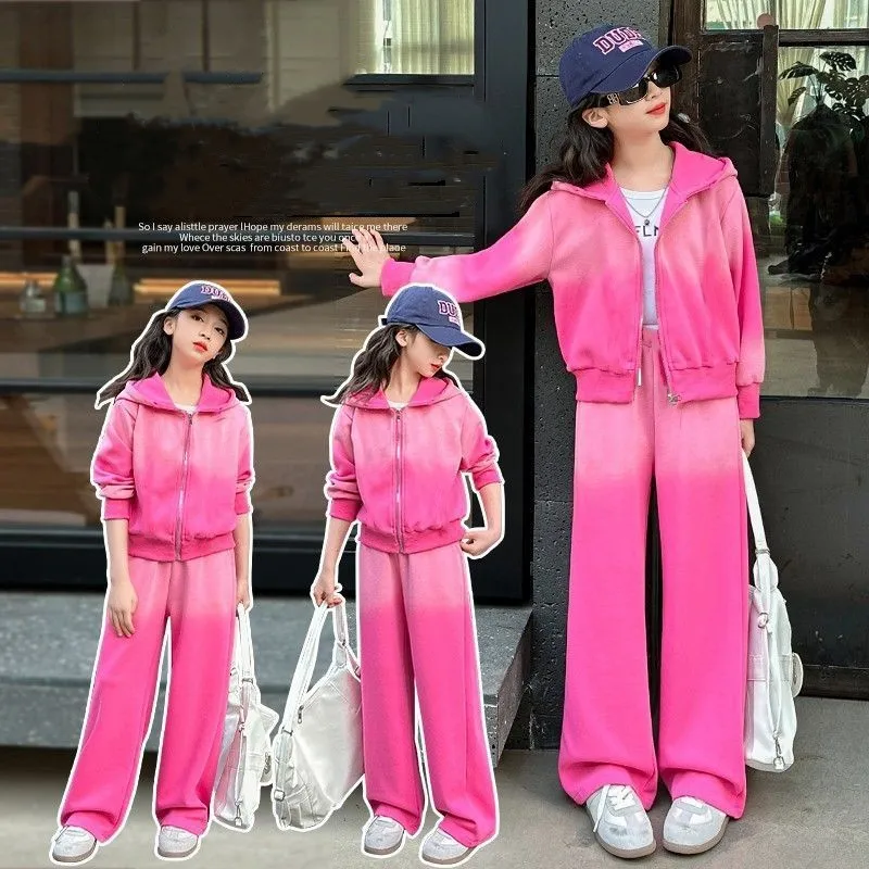 

Girls Tie Dye Crop Zip Sweatshirt Jacket+Sweatpant School Kids 2PCS Tracksuit Children Jogger Outfit Student Workout Set 5-16 Yr
